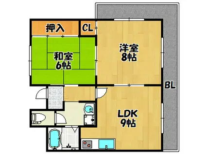 カスカード新田I(2DK/4階)の間取り写真