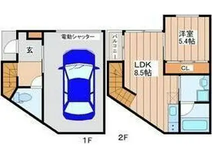 GARAGE VILLA SHIVERS B(1LDK/1階)の間取り写真