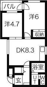 αNEXT札幌第14(2LDK/4階)の間取り写真