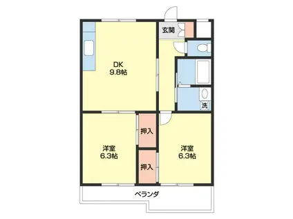 サンライズ島本(2DK/1階)の間取り写真