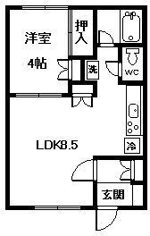 北門の杜(1DK/2階)の間取り写真