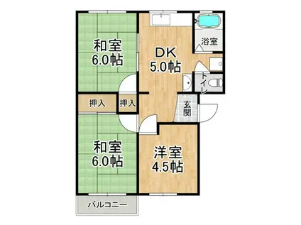 神戸電鉄三田線 五社駅 徒歩18分 4階建 築54年(3DK/1階)の間取り写真
