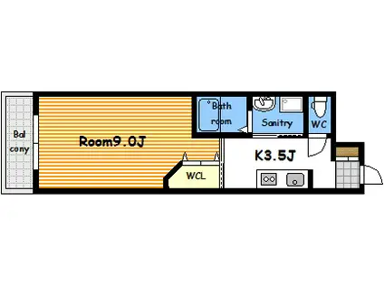 アクアシティ本川町(1K/4階)の間取り写真