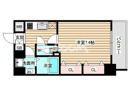 パークフラッツ野田阪神駅前(1K/6階)の間取り写真