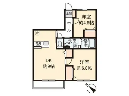 グランソレイユ(2DK/2階)の間取り写真