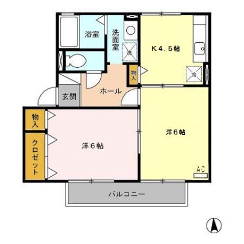 ホープヒル横尾(2K/2階)の間取り写真