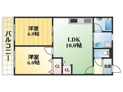 コーポ大喜(2LDK/4階)の間取り写真