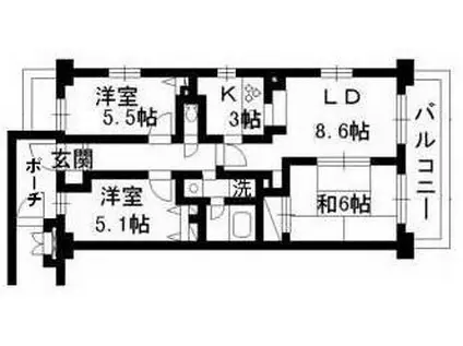 グリーンコーポ川崎エヌシーエス(3LDK/2階)の間取り写真