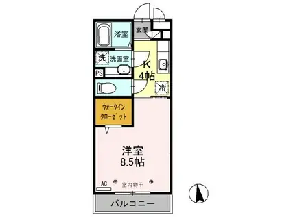 ロックパインB(1K/2階)の間取り写真