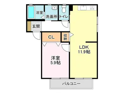 シャーメゾンリーリエA棟(1LDK/1階)の間取り写真