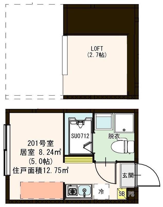 ケルシュージュ(ワンルーム/2階)の間取り写真