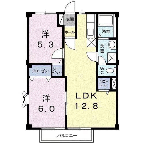 ニューシティくらしき(2LDK/1階)の間取り写真