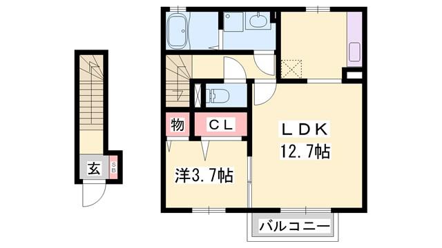 ウィット英賀保(1LDK/2階)の間取り写真