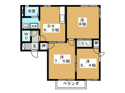 スリーゼ A(3DK/2階)の間取り写真