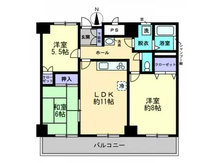 ホープスエイシ(3LDK/6階)の間取り写真