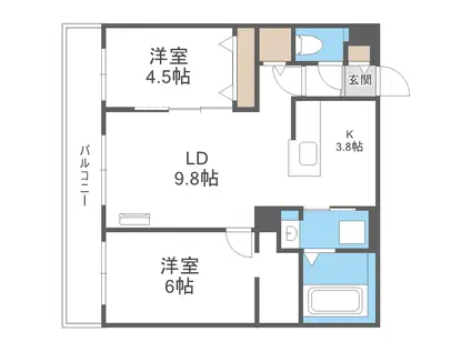 PLATZ新札幌(2LDK/3階)の間取り写真