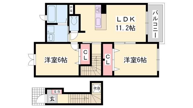 エンジェルクリーク(2LDK/2階)の間取り写真
