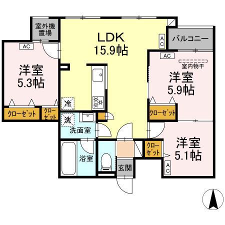 MOCRAFT中葛西(3LDK/3階)の間取り写真