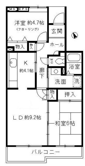 コーポレート小金井梶野通5号棟(2LDK/1階)の間取り写真