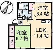 フレグランス幸之江 II棟(2LDK/1階)の間取り写真