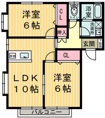 アンヌーベル(2LDK/1階)の間取り写真