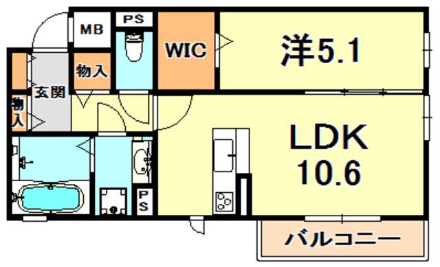 マルベリー甲南山手(1LDK/1階)の間取り写真