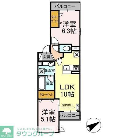 D BLESS宿河原(2LDK/2階)の間取り写真