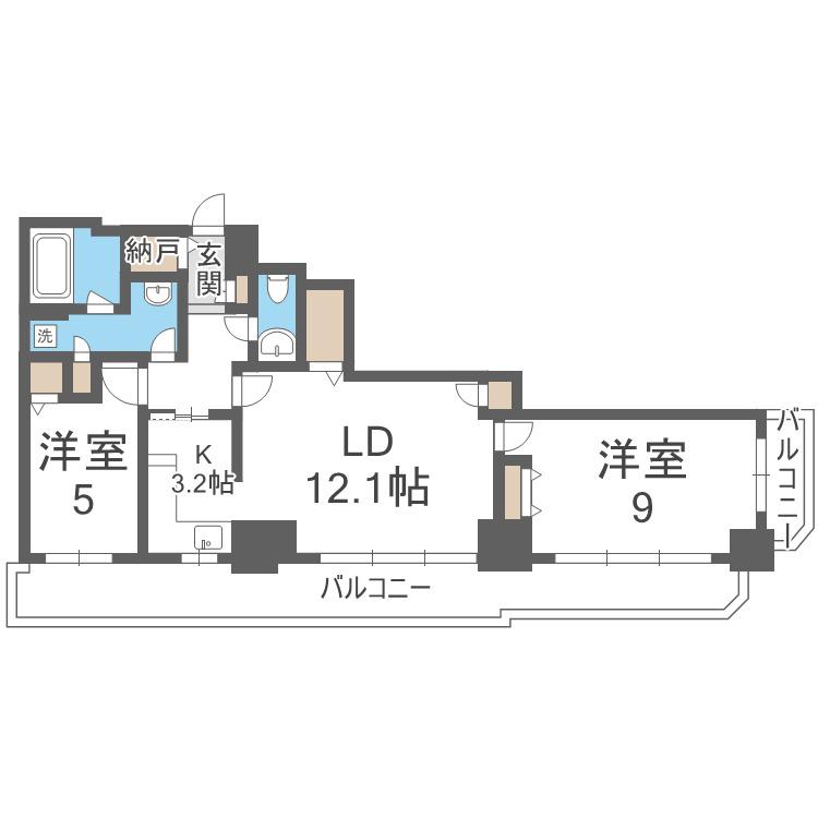 知事公館前タワーレジデンス(2LDK/26階)の間取り写真