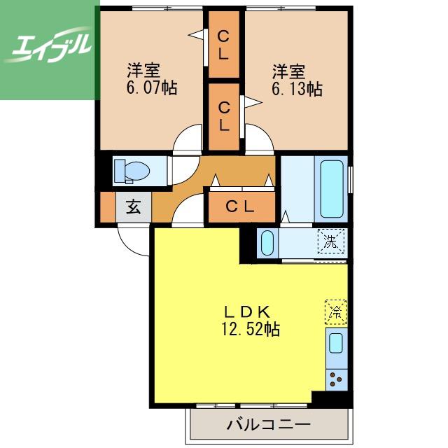 ロイヤルステージタウン鳥栖D棟(2LDK/3階)の間取り写真