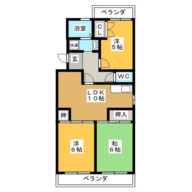 ハイツミナミI(3LDK/1階)の間取り写真