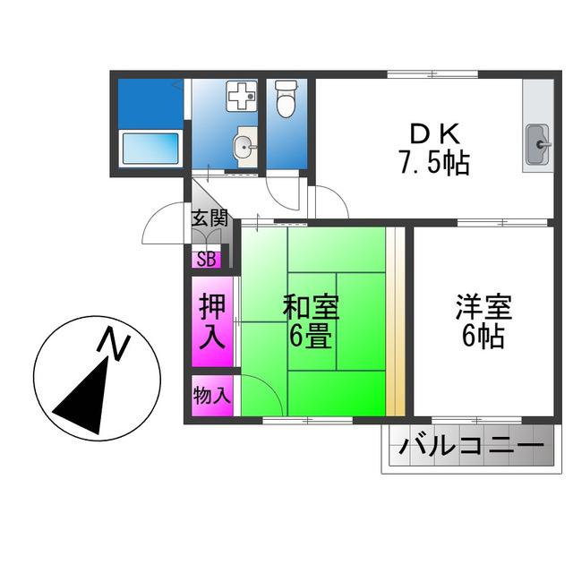 グリーンハイツ吉川(2DK/2階)の間取り写真