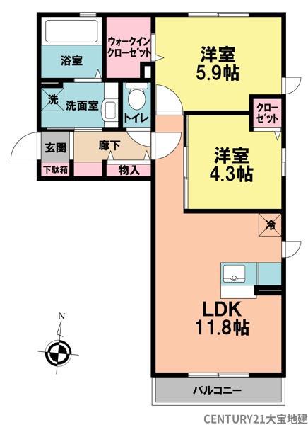 SPERANZA(2LDK/2階)の間取り写真