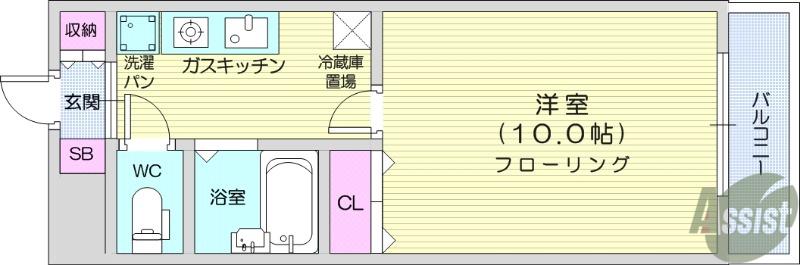 上杉五番館(1K/4階)の間取り写真