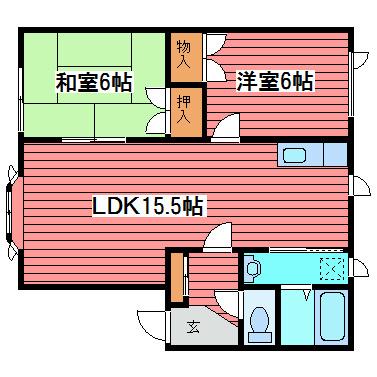 ハーヴェストA(2LDK/2階)の間取り写真