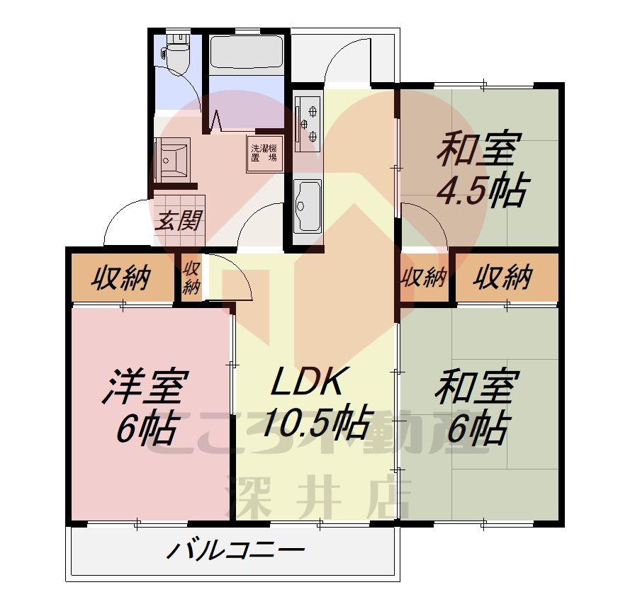 上野芝A団地 2号棟(3LDK/5階)の間取り写真