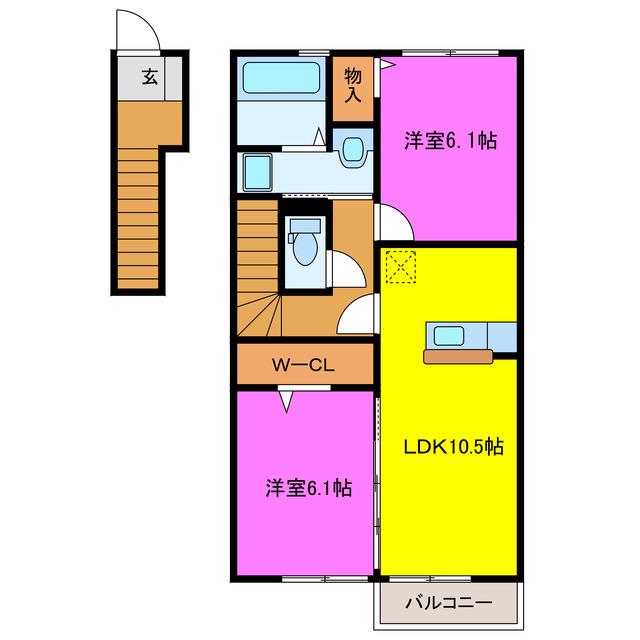 BELLWOODII(2LDK/2階)の間取り写真