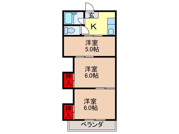 三熊ハイツ渚5号(3K/3階)の間取り写真