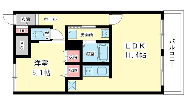 メゾン・ノーブル(1LDK/4階)の間取り写真