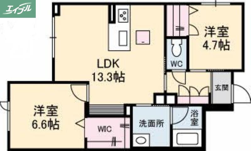 ベレオガーデンズ北方(2LDK/1階)の間取り写真