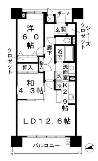 ロイヤルパークスなんば(2LDK/13階)の間取り写真