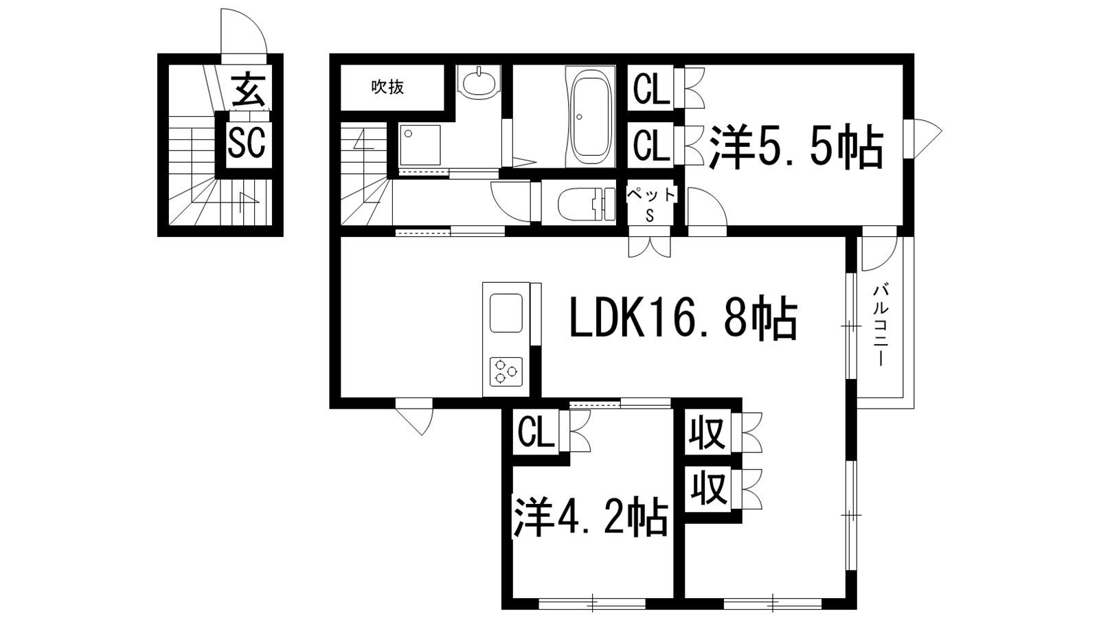 へーベル瑞穂(2LDK/2階)の間取り写真