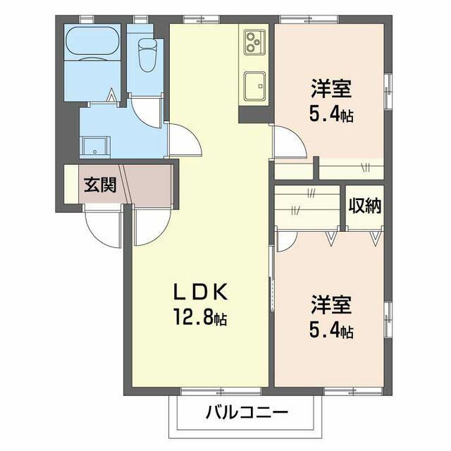 ディアス内川 A(2LDK/1階)の間取り写真