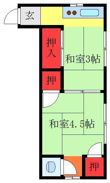 亀田荘(2K/2階)の間取り写真