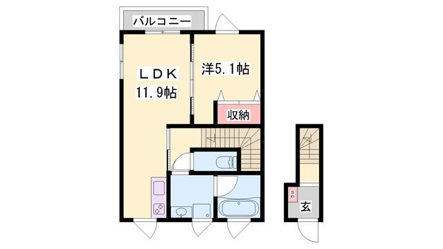 ビオ緑が丘(1LDK/2階)の間取り写真