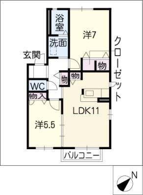 サンボヌール(2LDK/2階)の間取り写真
