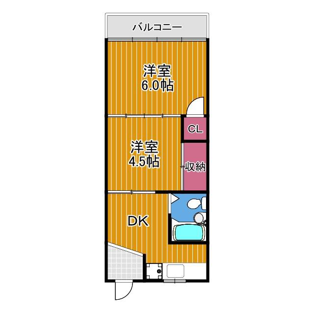 暁21・3番館(2DK/1階)の間取り写真