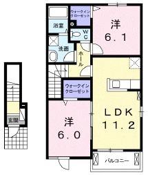 カーサ エスぺランツァII(2LDK/2階)の間取り写真