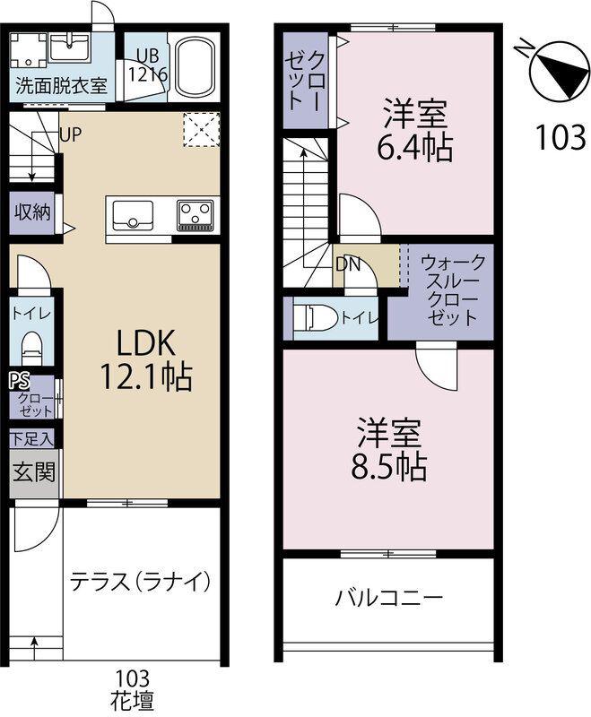 PARKSIDE LANAI(2LDK/1階)の間取り写真