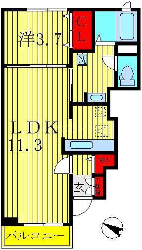 サンシャインビレッジアゼリアC(1LDK/1階)の間取り写真