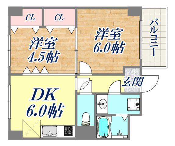 グレイスハイツ東須磨(2DK/2階)の間取り写真